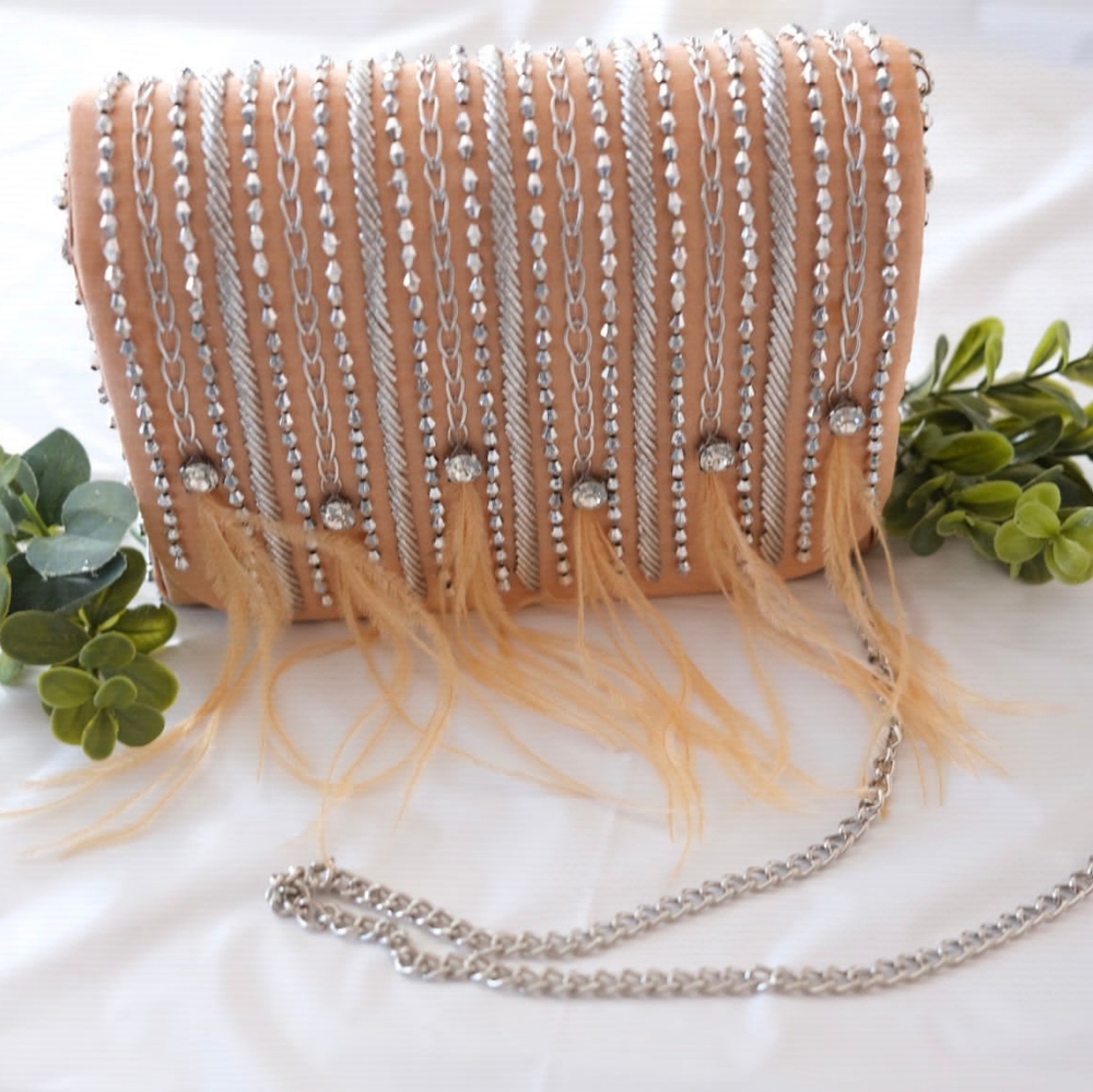 NWT Peach Embroidered Box Clutch
